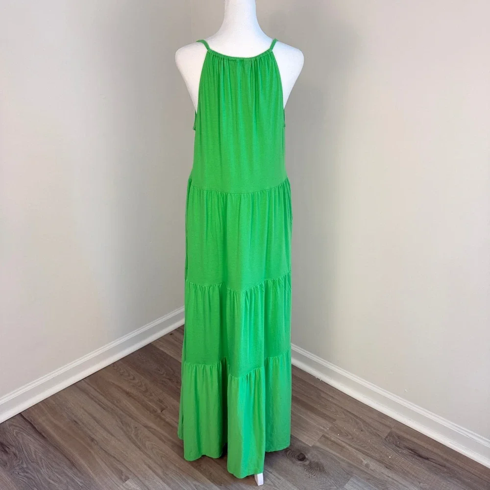 Lilly Pulitzer‎ Maribella Halter Maxi Dress Women Medium Gecko Green Tiered Boho